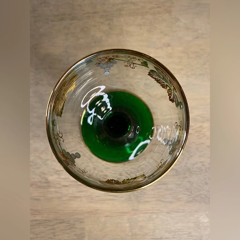 Bockling Roemer Germany Goblet‎ Gold Inlay Green Stem Vintage